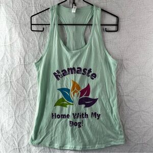 Namaste Home With My Dog Yoga Racer Back Tank Top Womens L Blue Lightweight Top